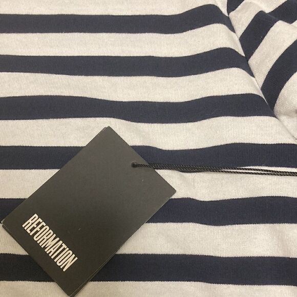 NWT Reformation Jeans White/Navy Nautical Stripe Long Sleeve Top. Oversized XS. - Picture 8 of 9